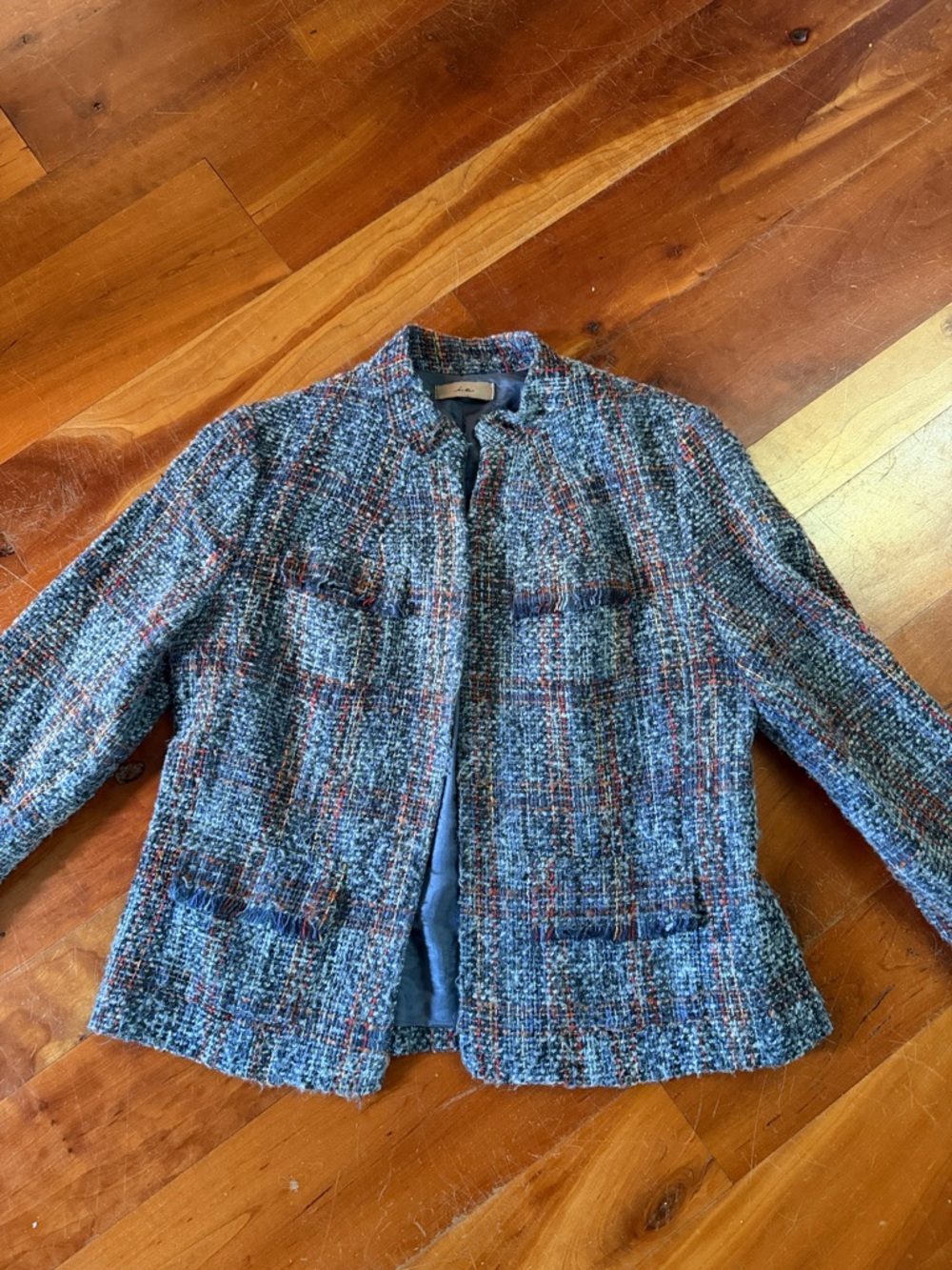 Textured Vintage I.e. Blue Multicolor Tweed Jacket - Women's Blazer